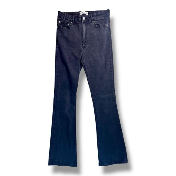Zara Black Flare Wide Leg Jeans Sz 8 - Picture 1 of 9